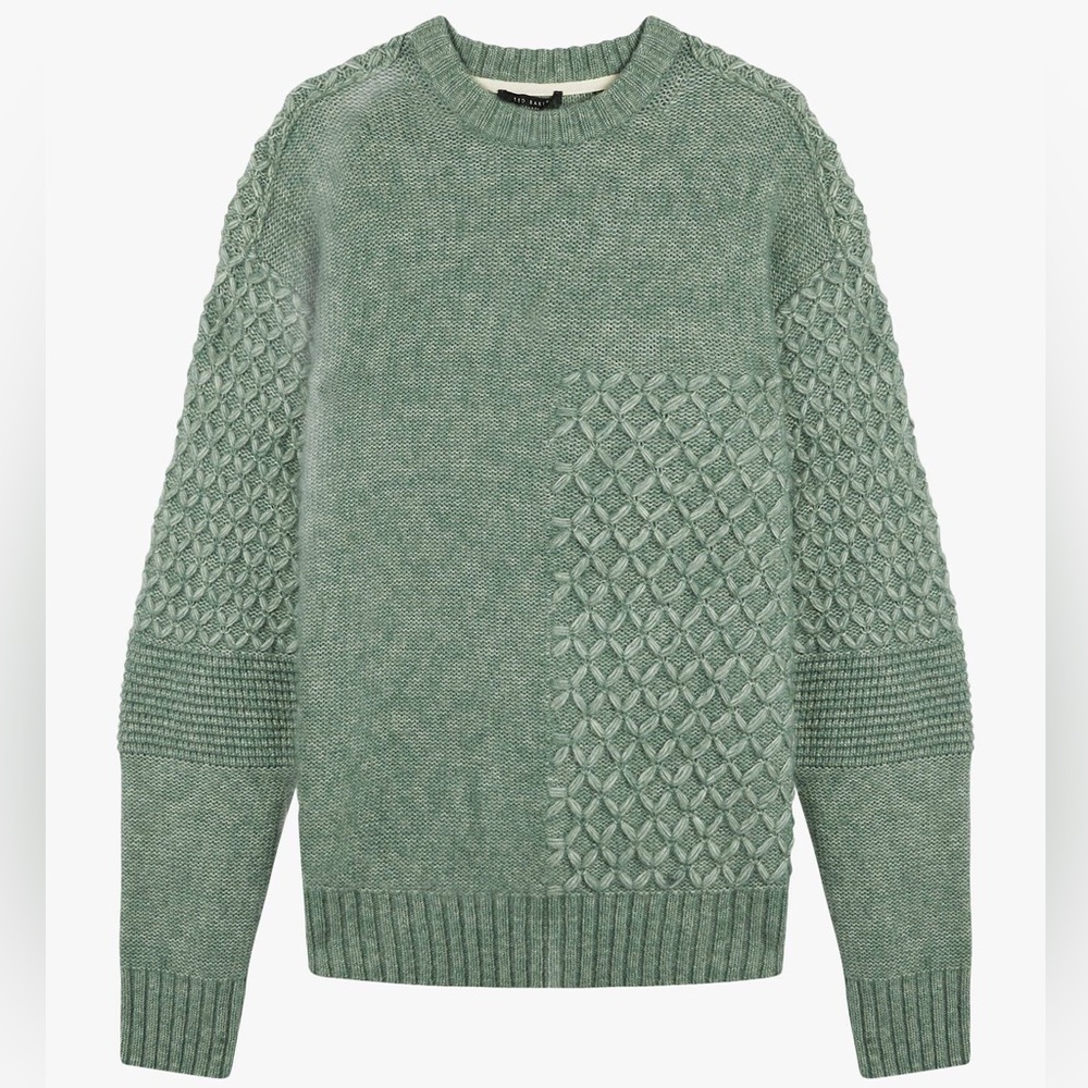 Ted Baker London Brokhol LS Mixed Stitch Crew Neck Sweater Size 5/XL